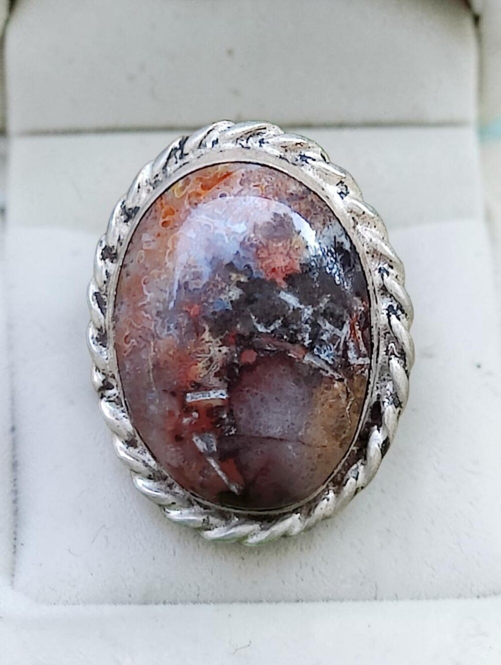 Antique Sterling Silver Agate Ring